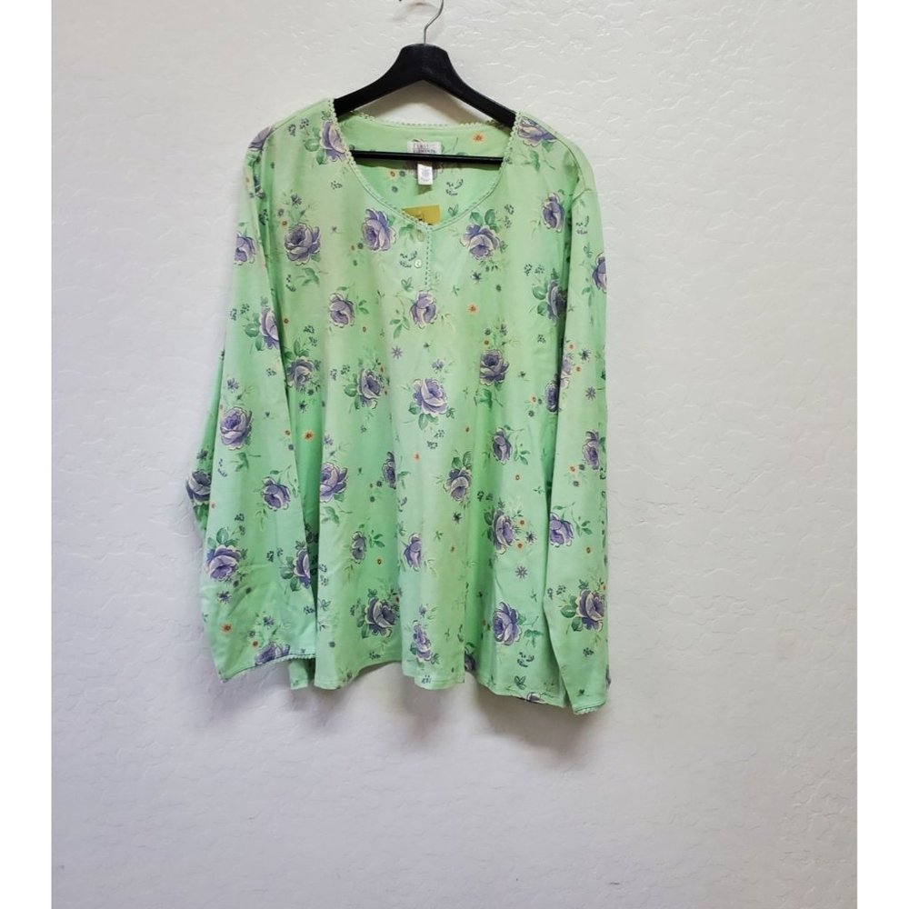 NWT Classic Elements Women's Green Floral Long Sleeve Top PJ Size 2X